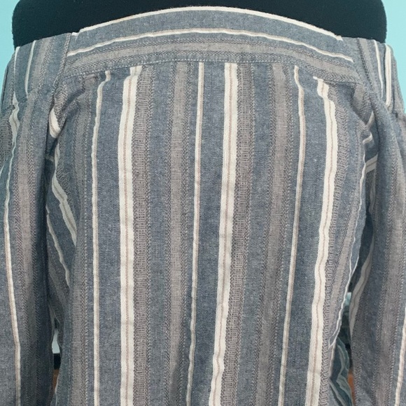 Ethereal By Paper Crane Off Shoulder Ticking Stripe Linen Blend Top Size Small - Picture 5 of 6